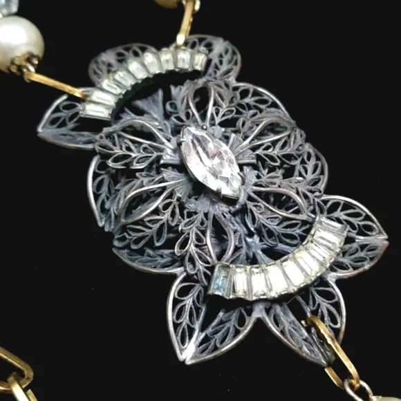 Repurposed Vintage Necklace 1920s Art Deco Faux Pearl Hand Crafted - Picture 9 of 12